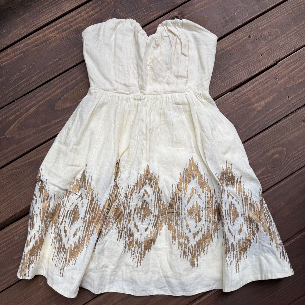 Cream Dress from Anthropologie w Gold Tribal Print